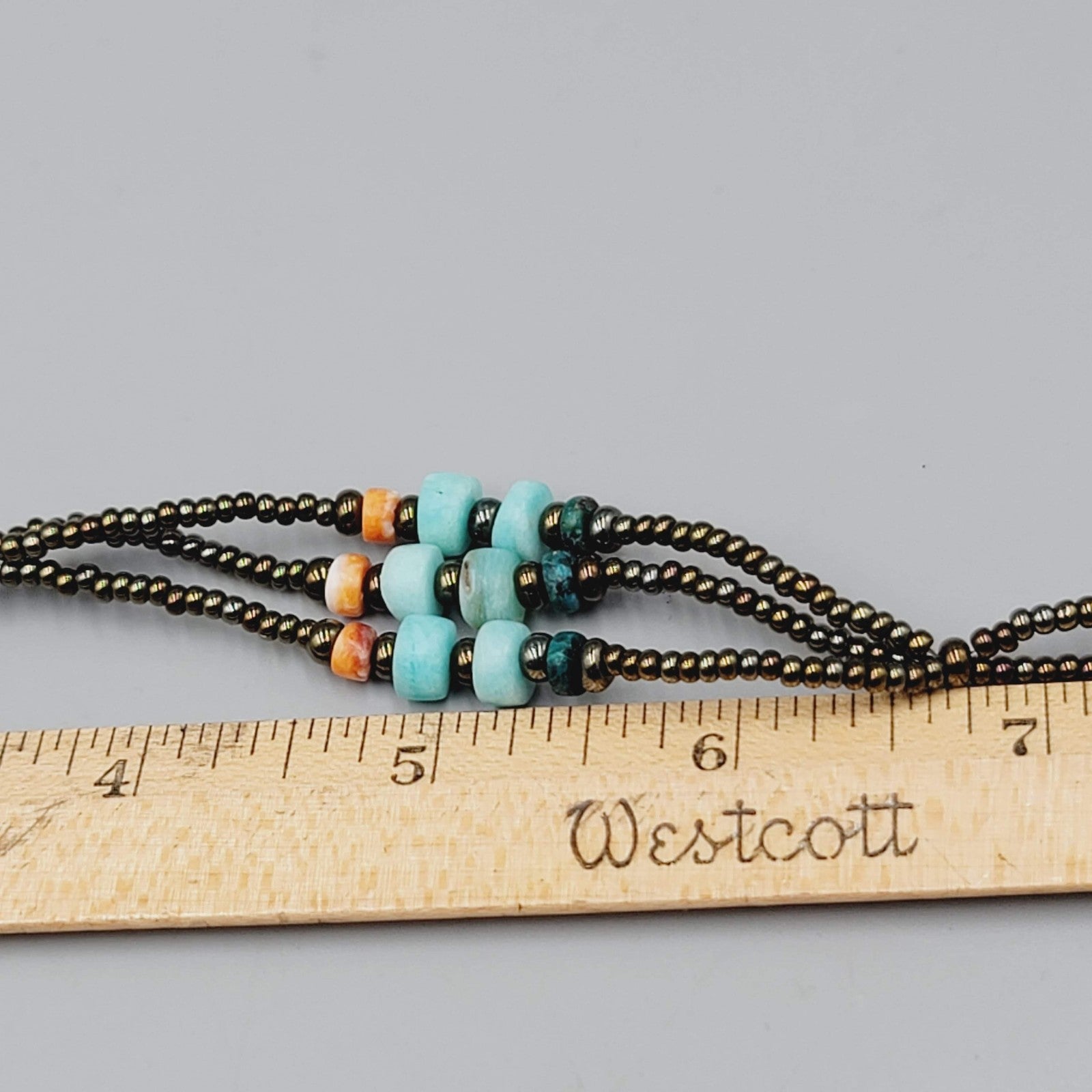Beaded Anklet Stone and Shell Bronze tone 9.5"-11"