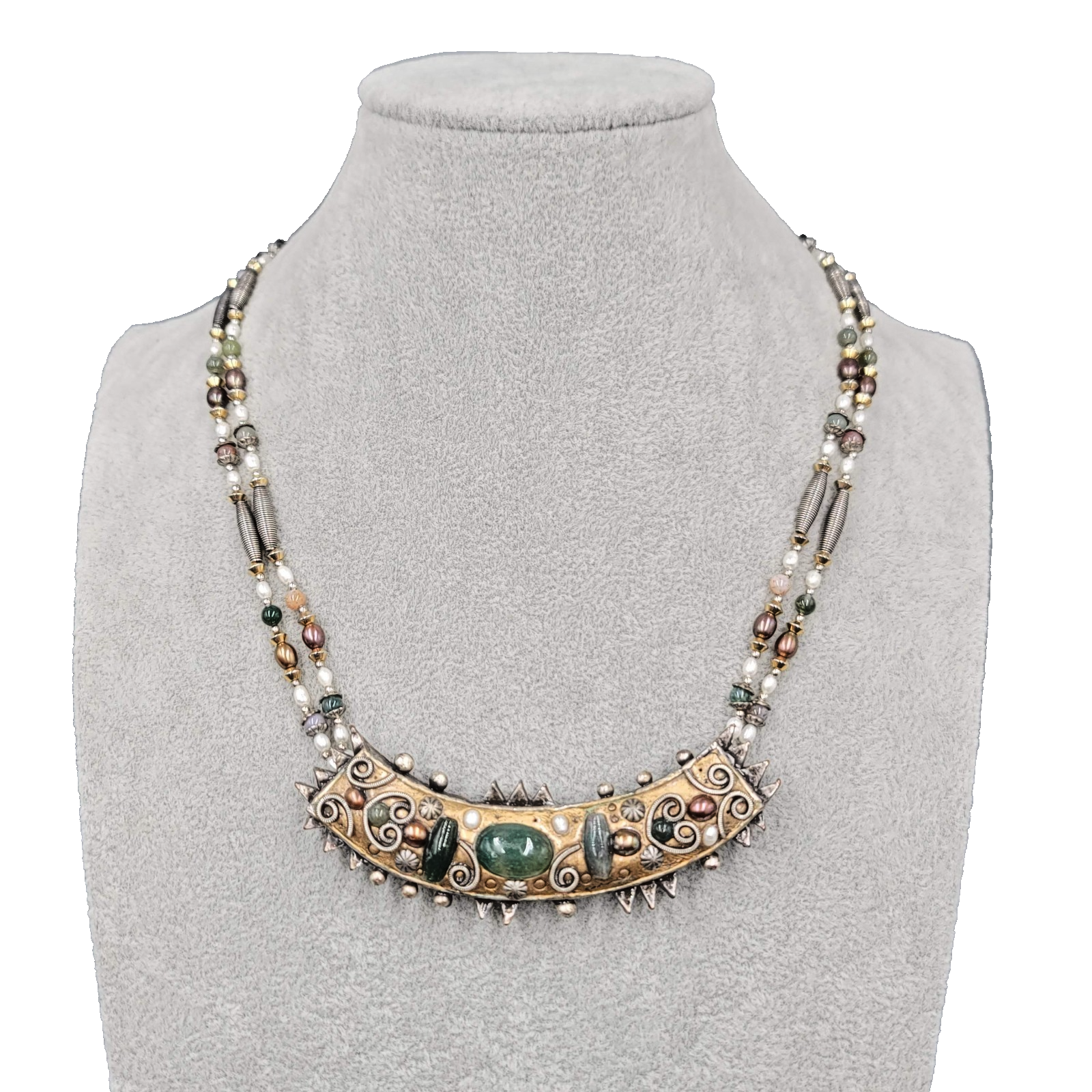 Ethnic Multi Stone Necklace Mixed Materials 18"-22"