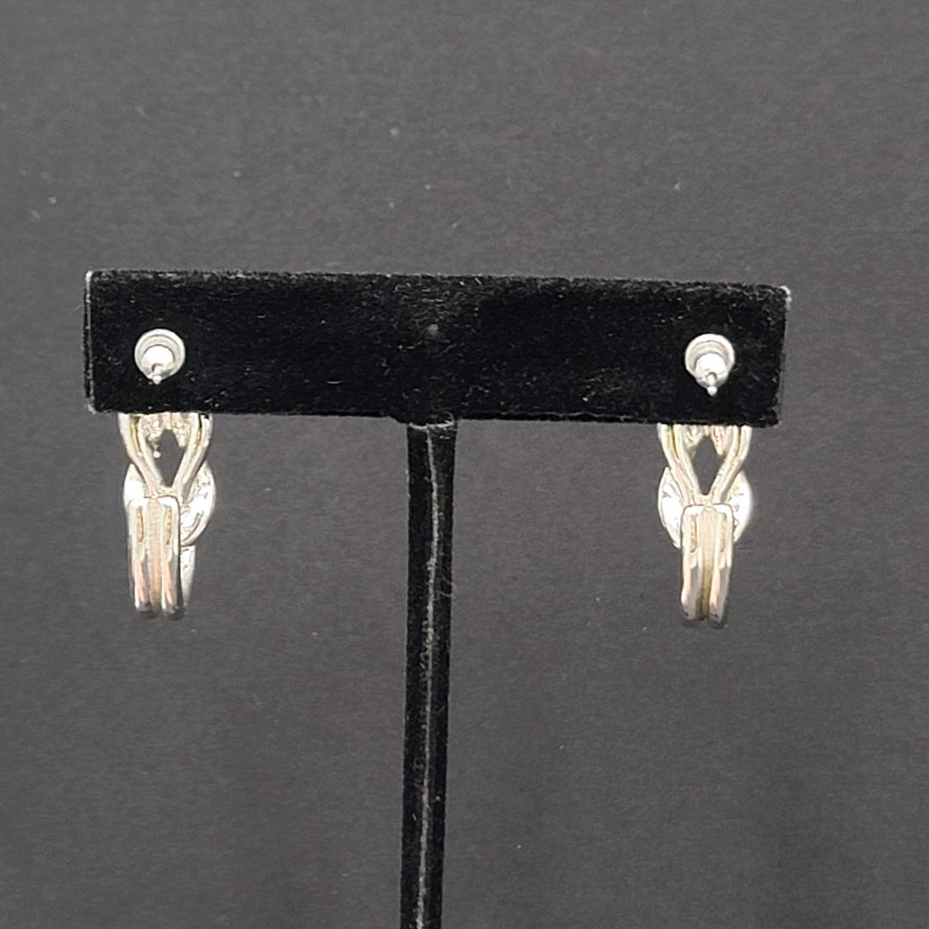 Square Knot Half Hoop Drop Pierced Earrings Silver tone 1"