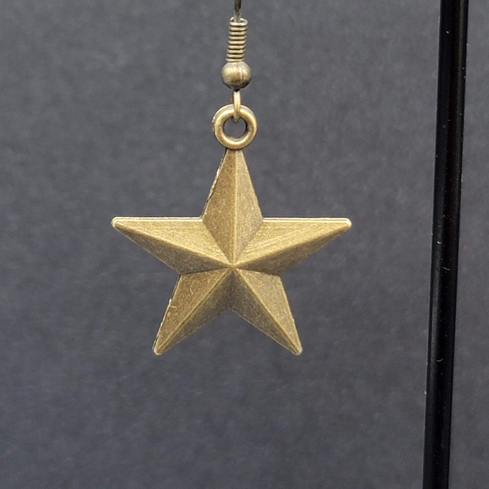 New Nautical STAR Pierced Earrings Bronze tone Dangle 1"