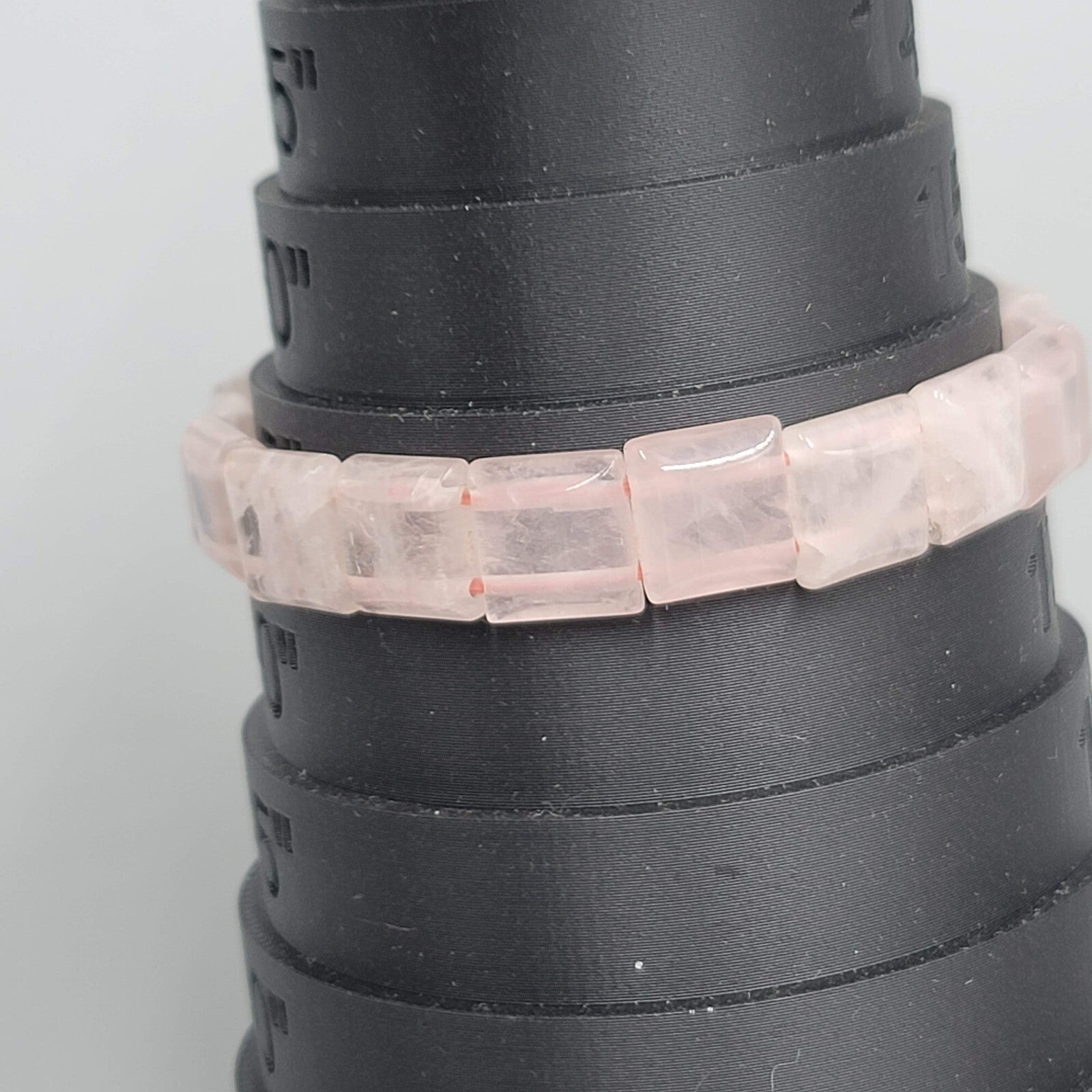 Pink Quartz Square Bead Bracelet Elastic 6.5"