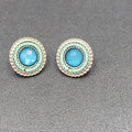 Pierced Earrings Silver tone Faceted Blue Round Studs 5/8"