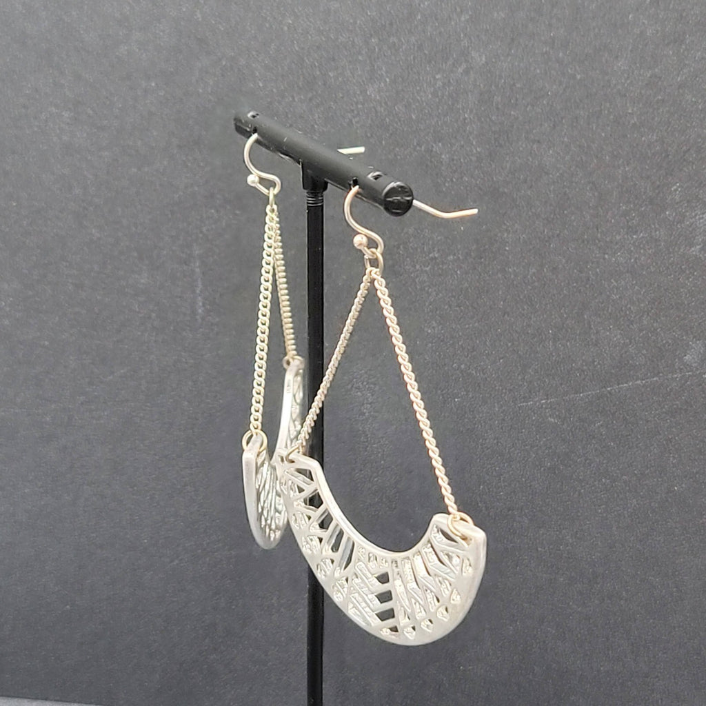Pierced Earrings Silver tone Dangle Chains Statement 2.5"