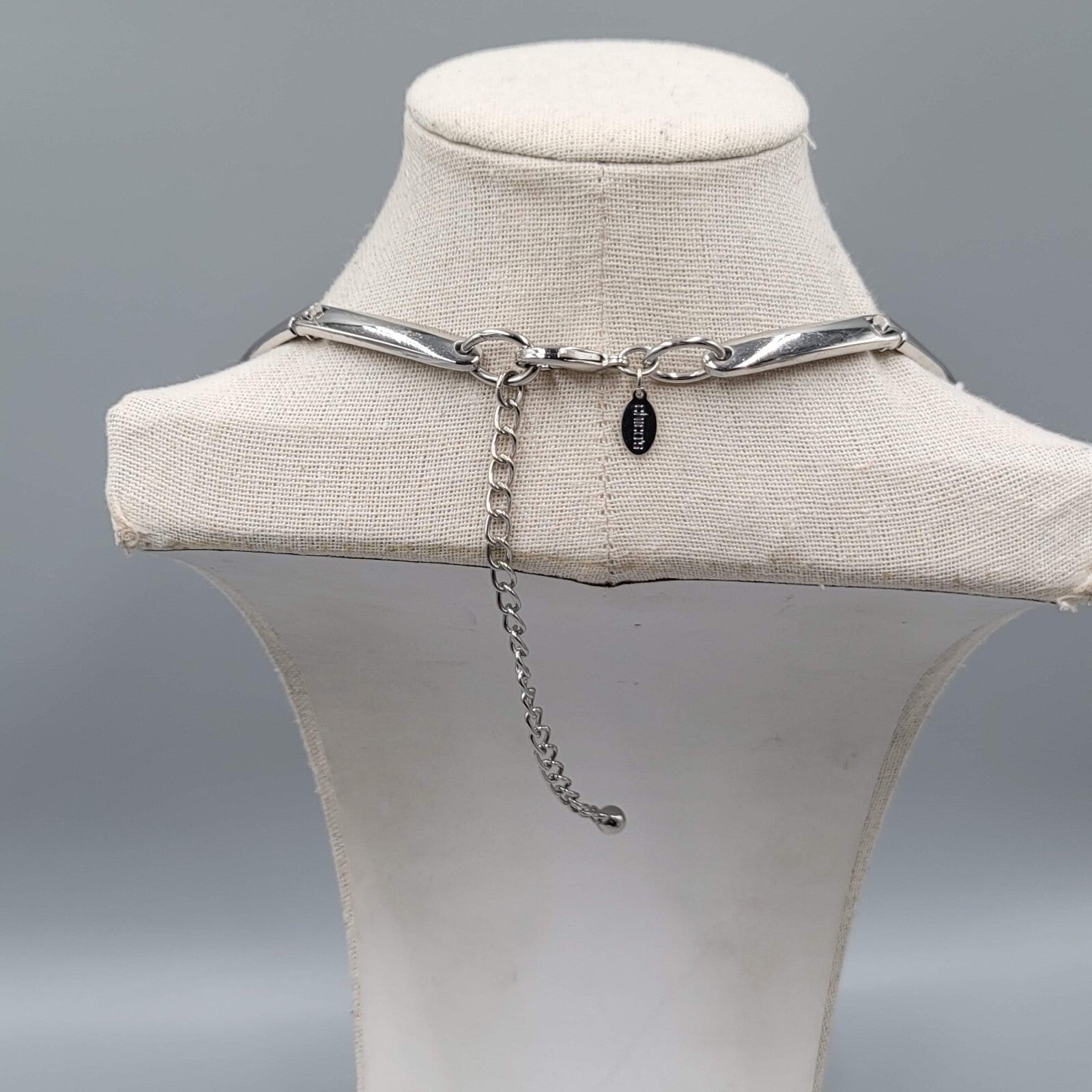Chicos Statement Black Tassel Necklace Silver tone Iridescent Pendant 18"