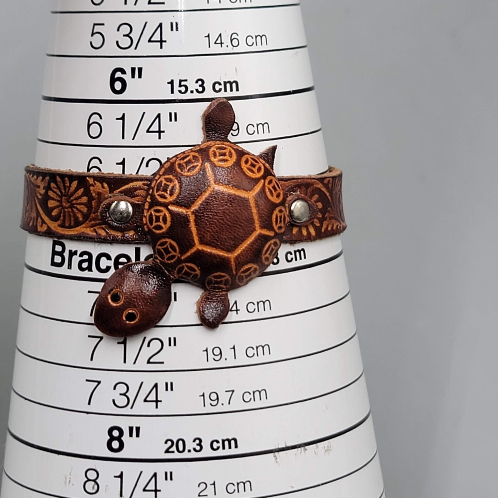 Brown Leather Sea Turtle Bracelet Engraved Snap Closure Small