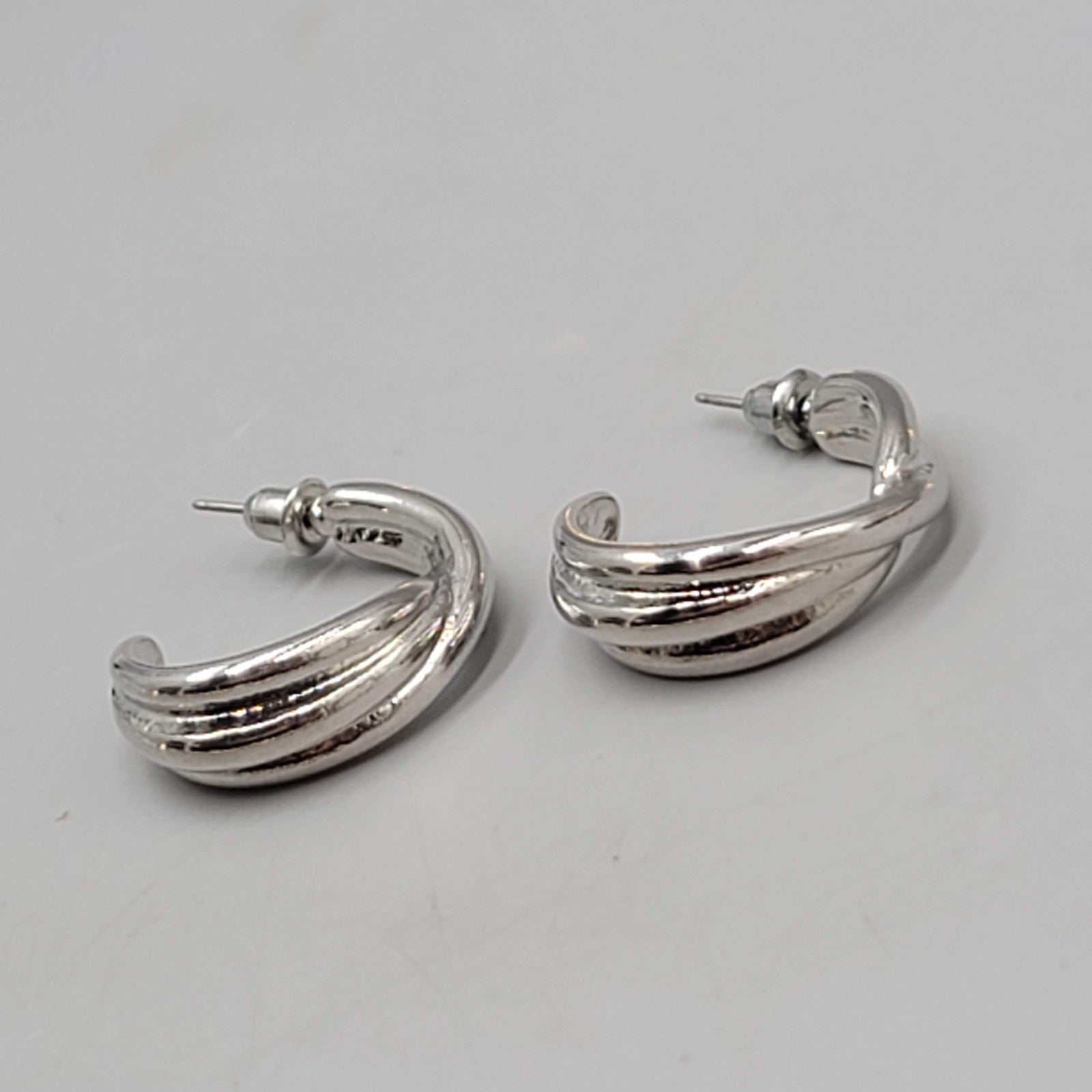 Twist Hoops Pierced Earrings Silver tone Dangle 1"