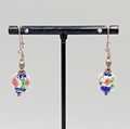 Art Glass Flower Pierced Earrings Silver tone Dangle 1"