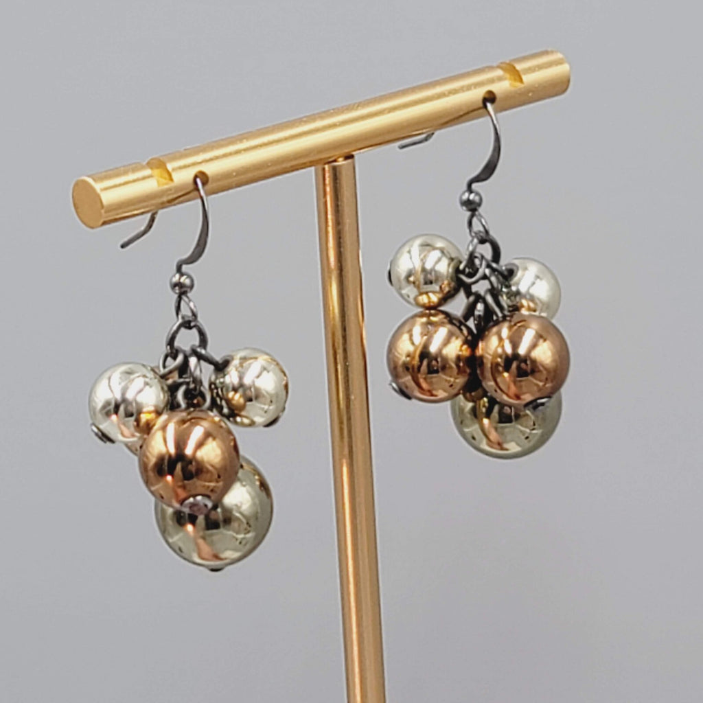 Multi Tone Metal Cluster Beads Pierced Earrings Dangle 1"