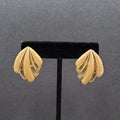 Vintage Pierced Earrings Gold tone Tan Swirl Enamel Drop 1.25" Lightweight