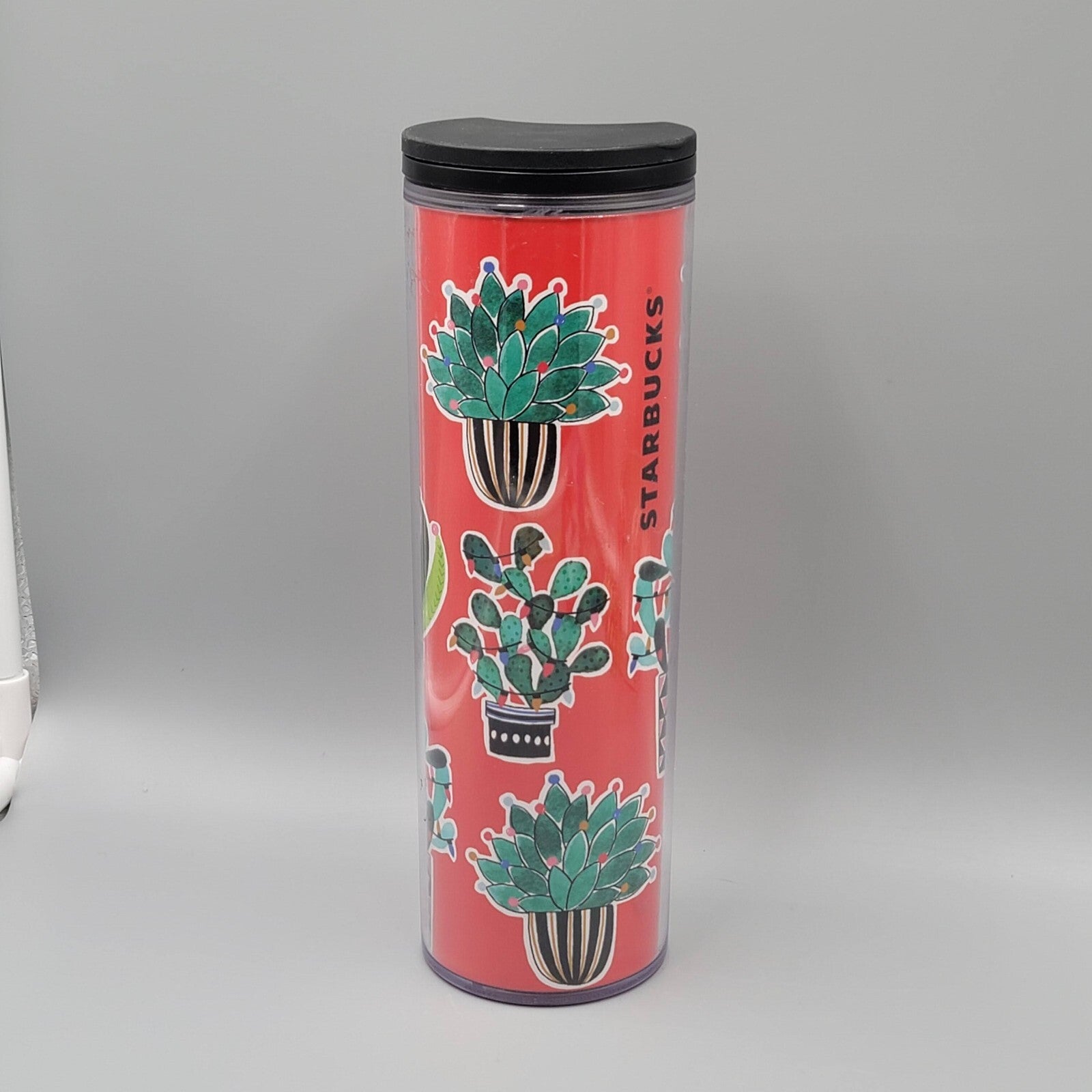 Starbucks 2017 red travel mug tumbler 16 oz Cactus plant cold hot logo succulent