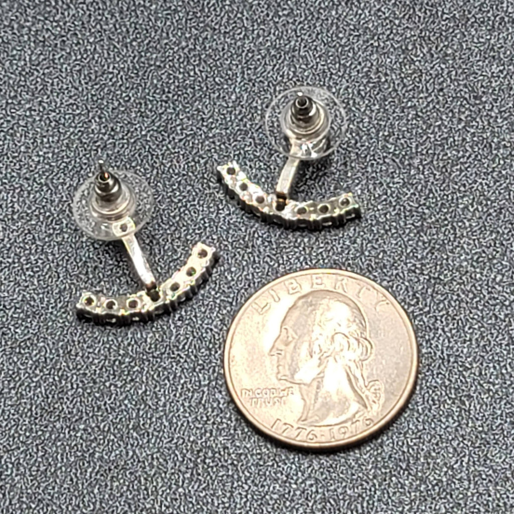 Pierced Earrings Silver tone Crystal Drop Jacket Studs 5/8"