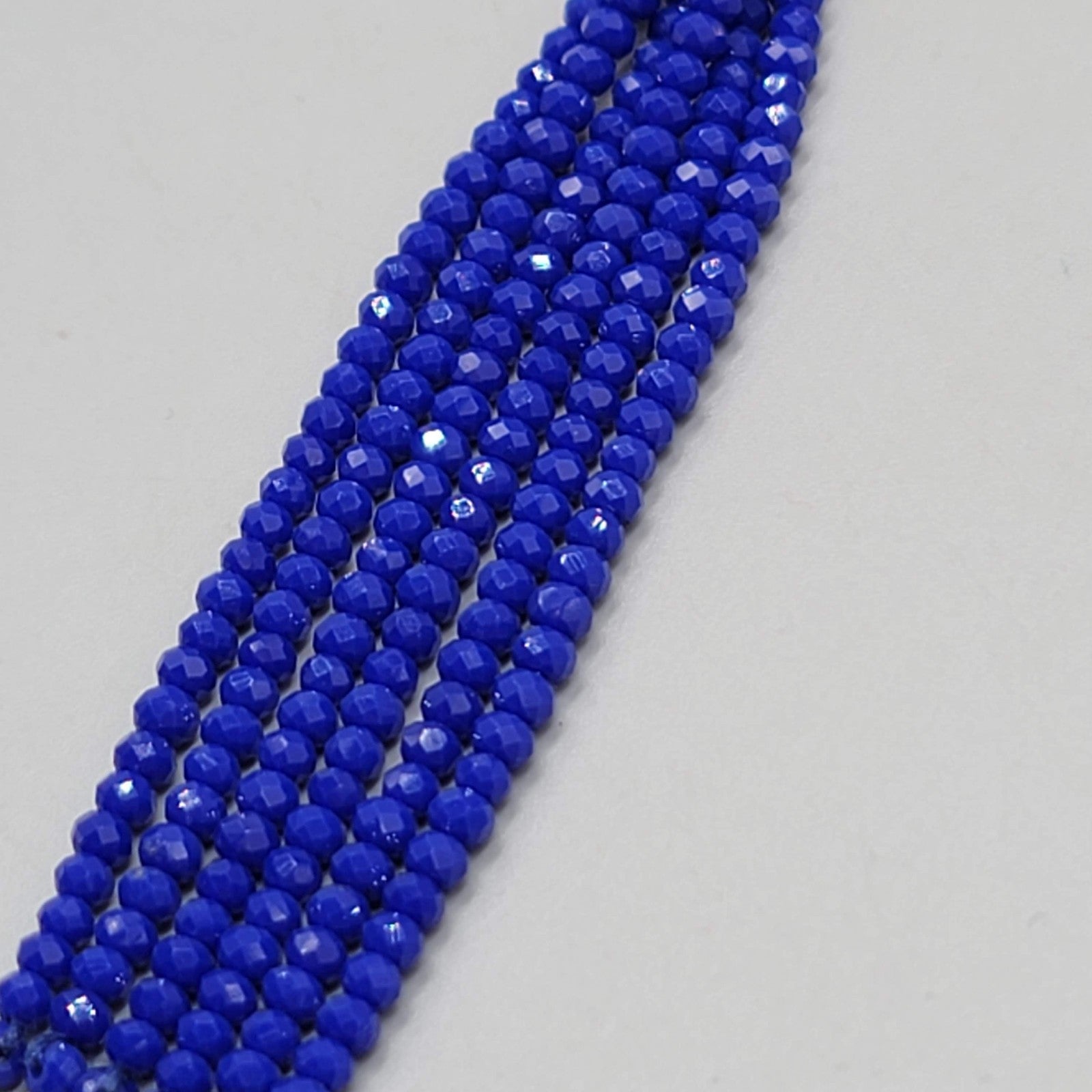 Blue Crystal Bead Tassel Pendant Necklace Gold tone LONG Chain 28"
