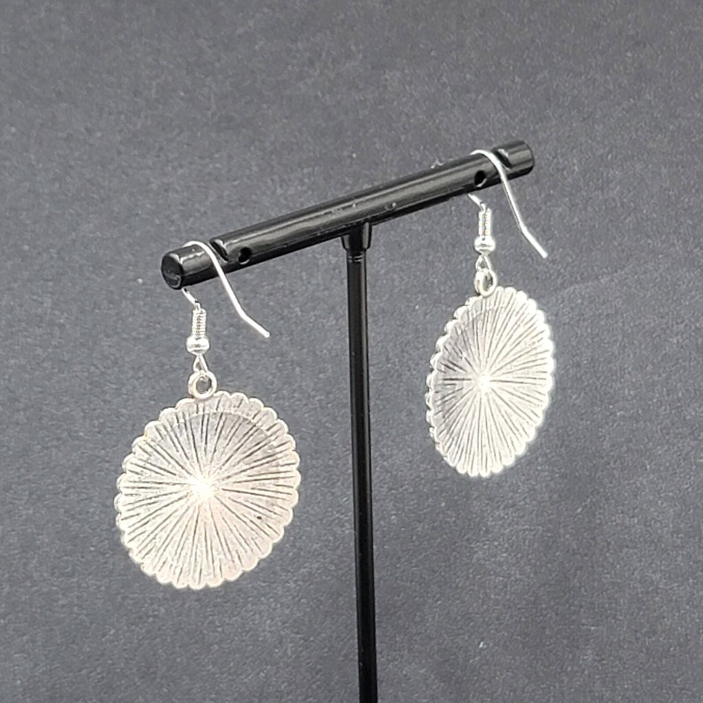 Pierced Earrings Silver tone Enamel Medallion Round Dangle Multicolor 1"