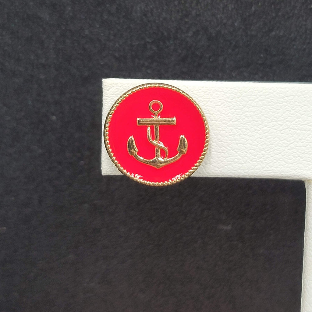 Pierced Earrings Hot Pink Enamel Nautical Anchor Studs 1/2"