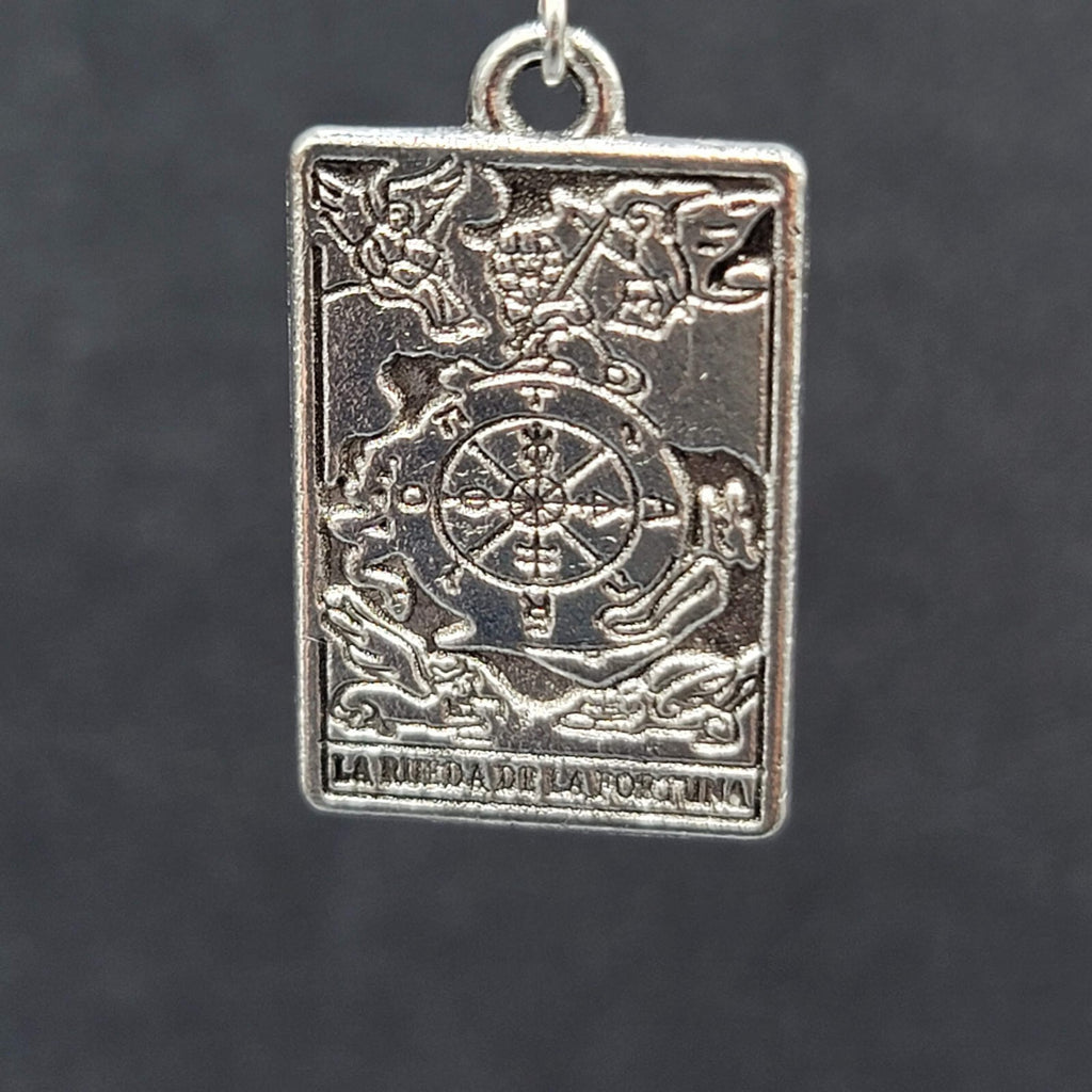 La Rueda de la Fortuna Tarot Card Pierced Earrings Silver tone 1"
