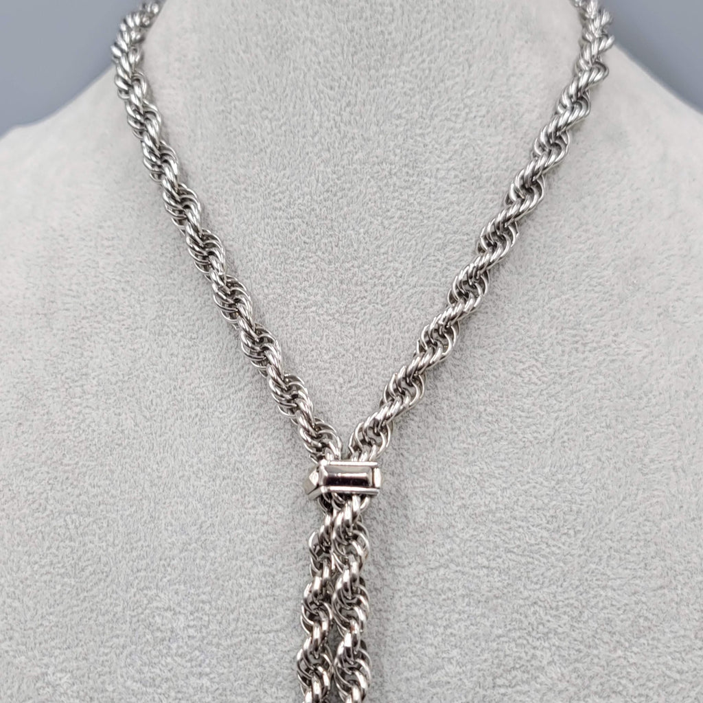 Vintage Twist Chain Lariat Necklace Statement Silver tone 28 in