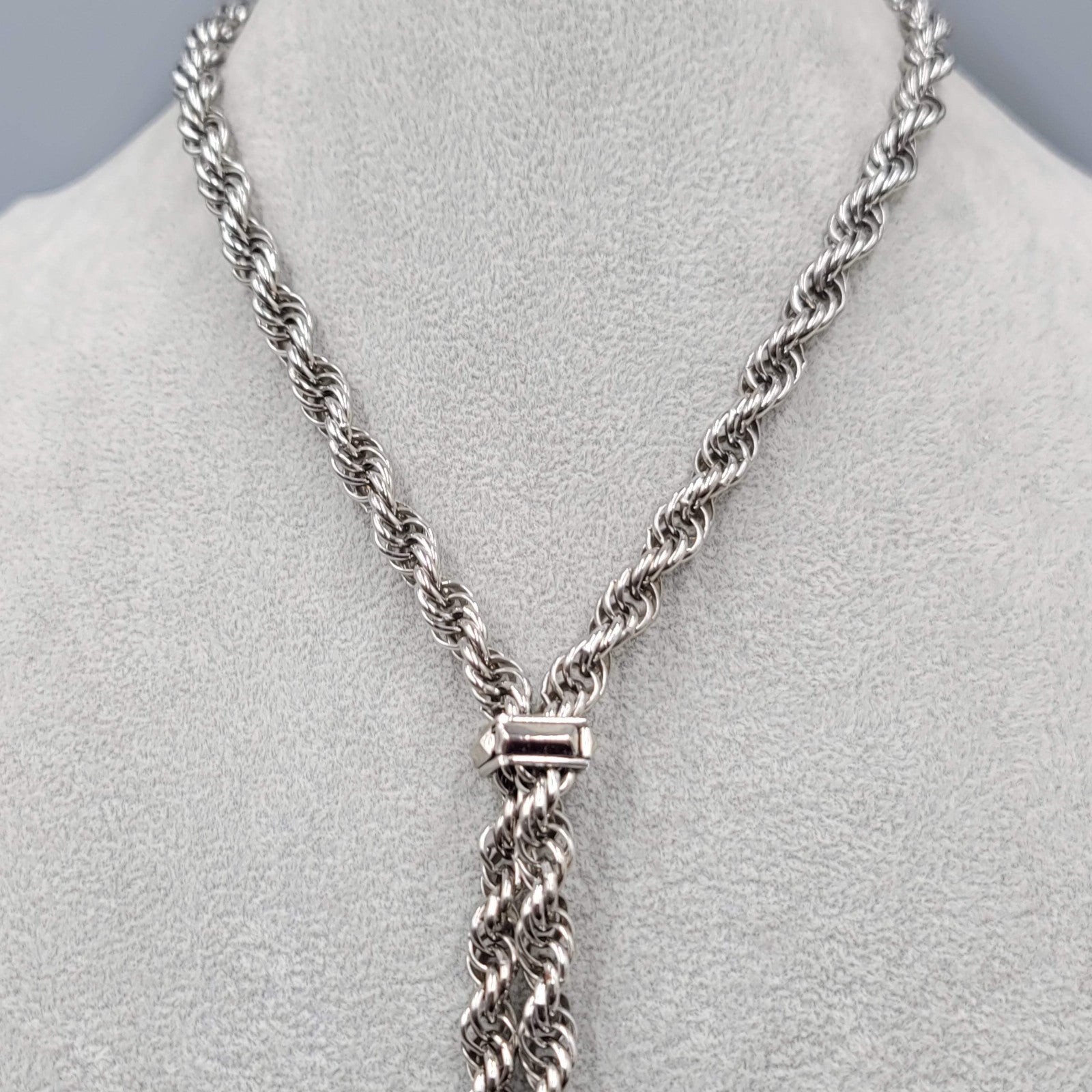 Vintage Twist Chain Lariat Necklace Statement Silver tone 28 in