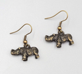 Rhinoceros Pierced Earrings Bronze tone Dangle 1/2"