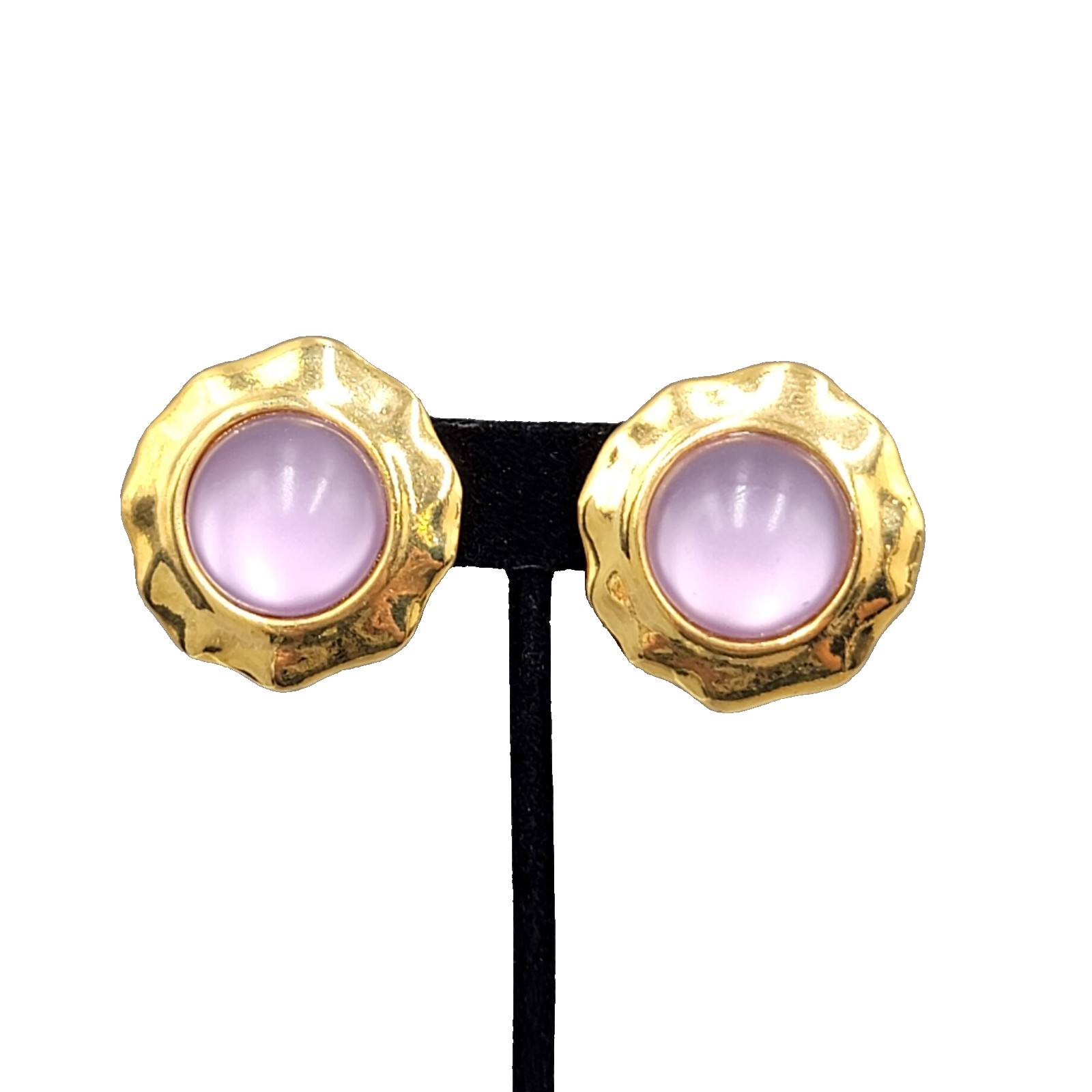 Vintage Moonglow Purple Clip on Earrings Gold tone 1.25"