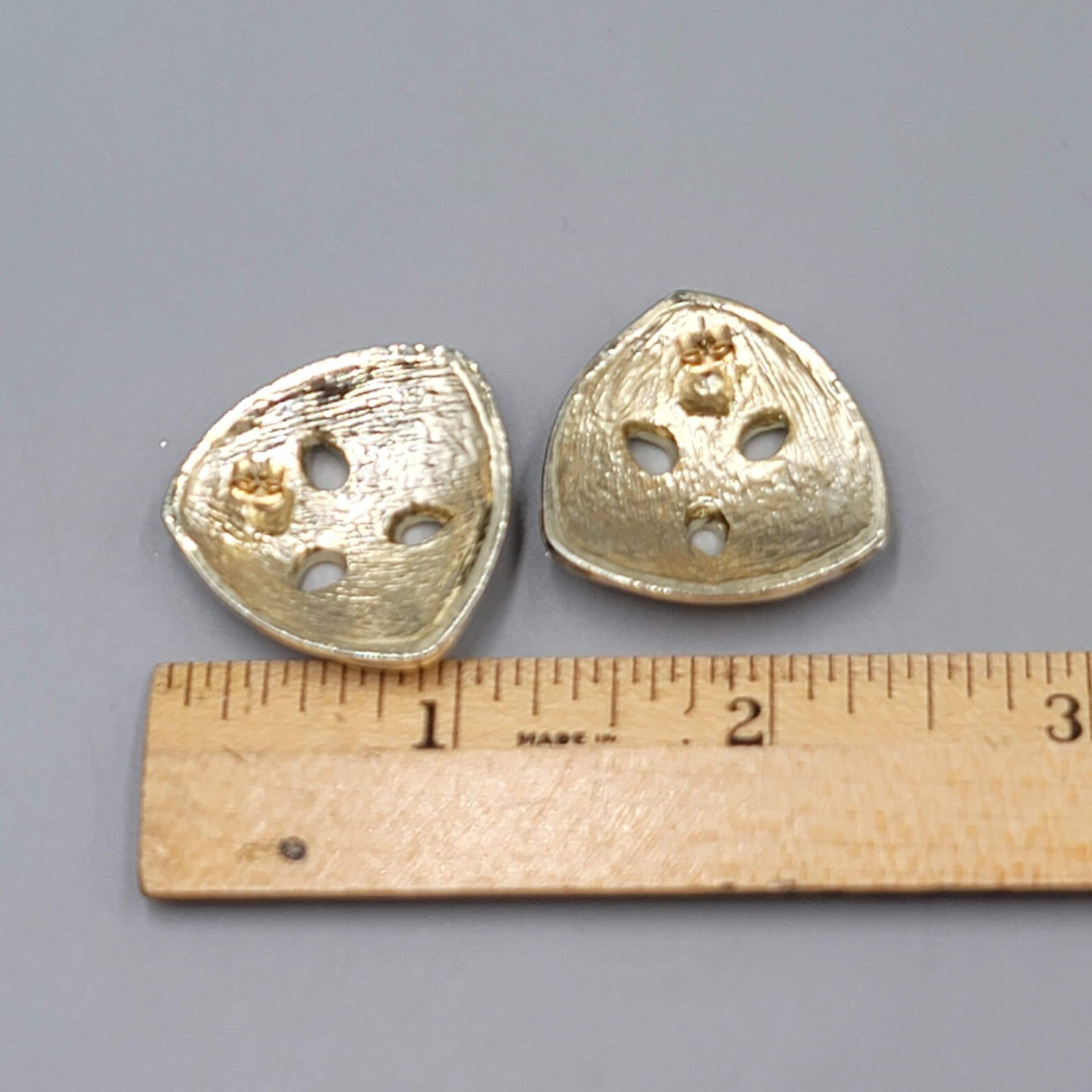 Vintage Iridescent White Enamel Pierced Earrings Triangle Drop 1 1/8"