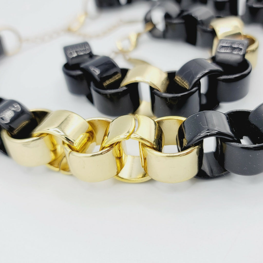 Coldwater Creek Black and Gold Plastic Link Necklace 20 in Bracelet 8 in