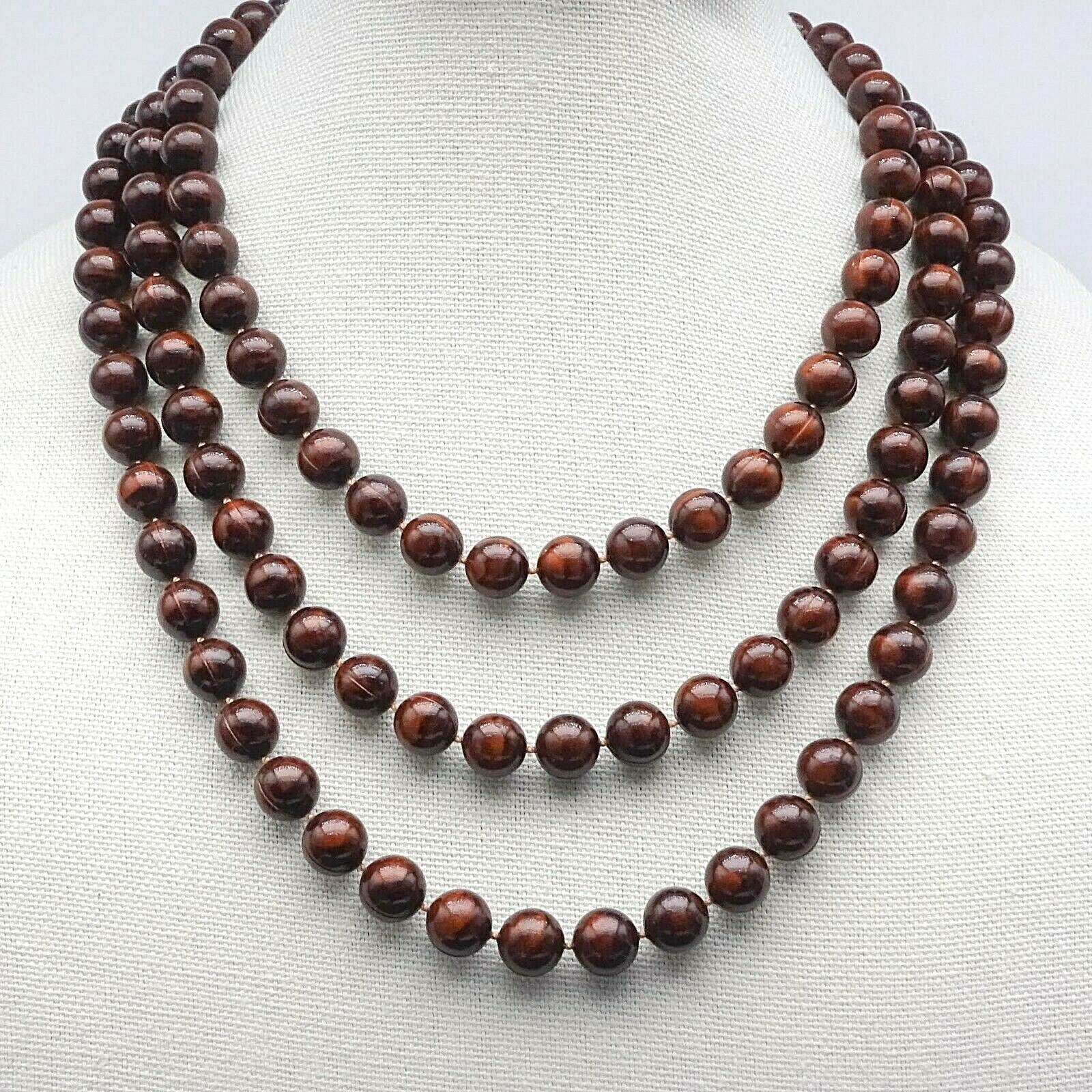 Very Long Wood Colored Plastic Bead 11mm Fashion Necklace 68"