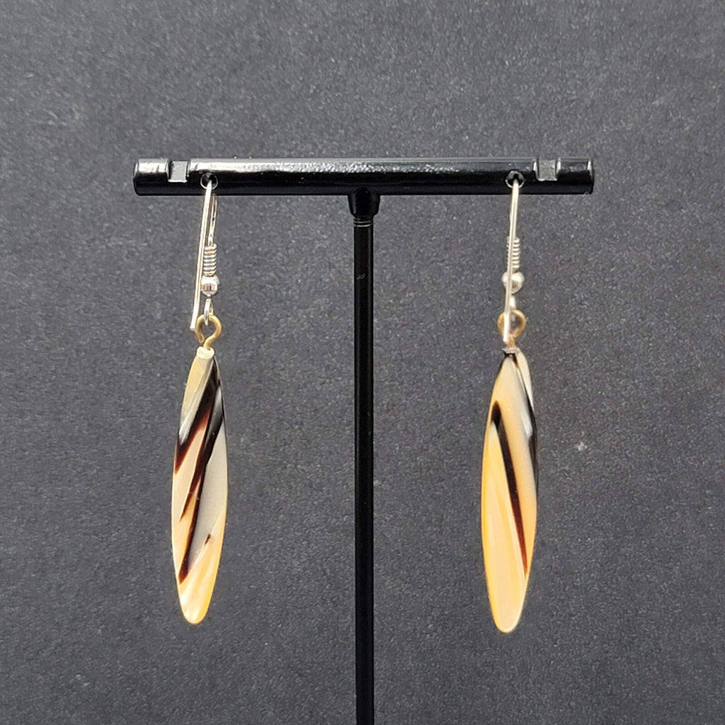 Vintage Pierced Earrings Pearlescent Brown Tan Resin Dangle 1.75"