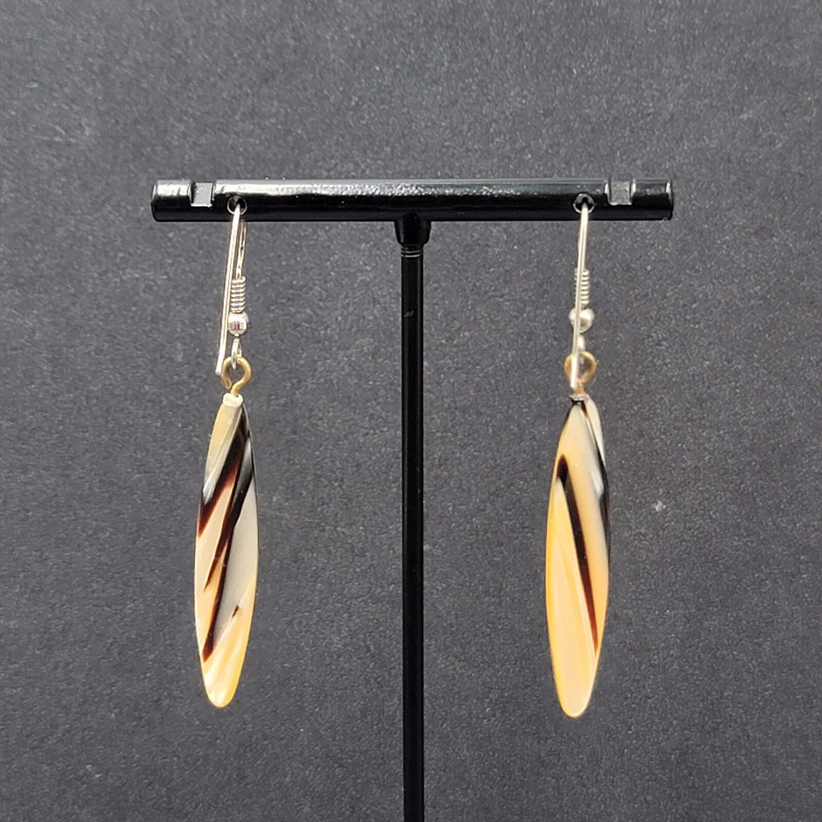 Vintage Pierced Earrings Pearlescent Brown Tan Resin Dangle 1.75"