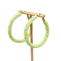 Neon Green Confetti Hoops Pierced Earrings Gold tone Large 