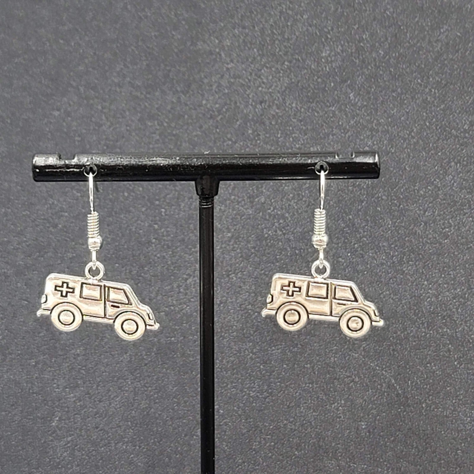 Ambulance Pierced Earrings Silver tone Medical Paramedic  1/2"