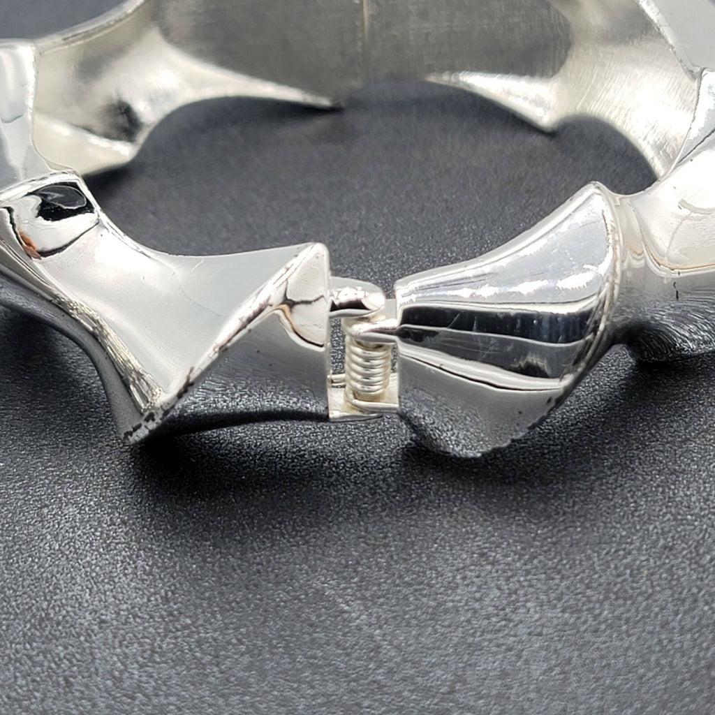 Lot of 2 Clamper Hinged Bracelets Silver Tone Womens Jewelry Rhinestone