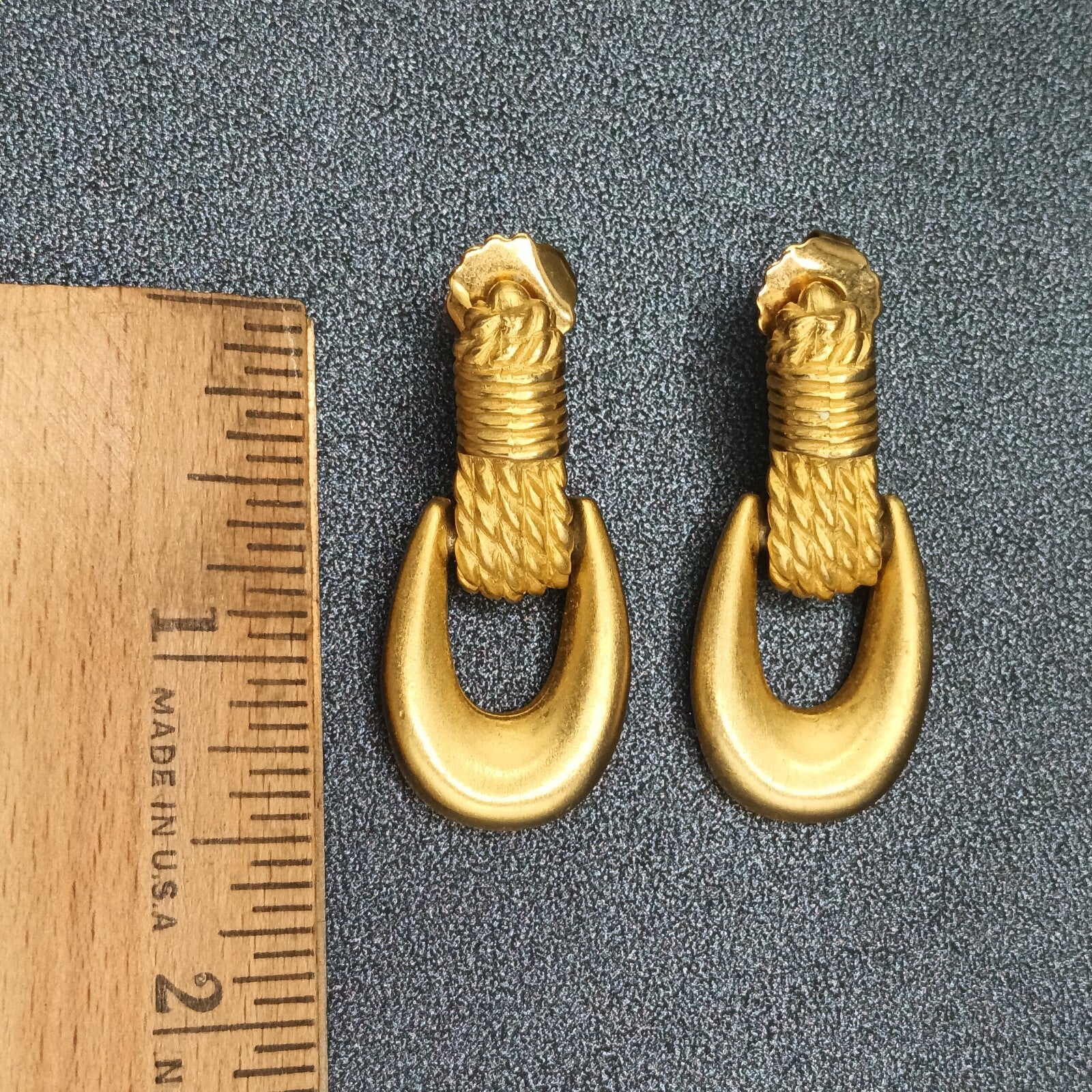 Express Pierced Earrings Brushed Gold Plated Door Knocker Dangle Statement 1.5"