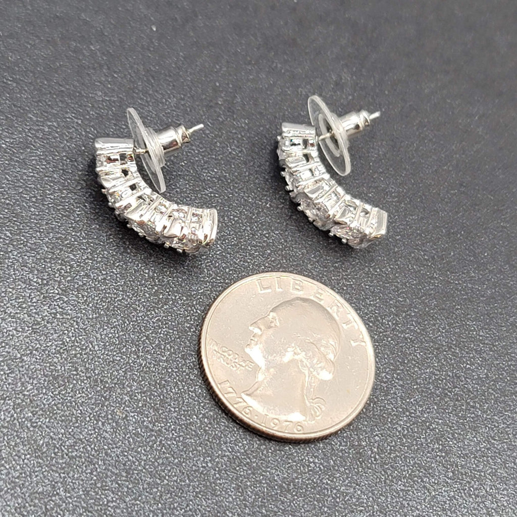 Pierced Earrings Silver Plated Cubic Zirconia Drop 7/8"