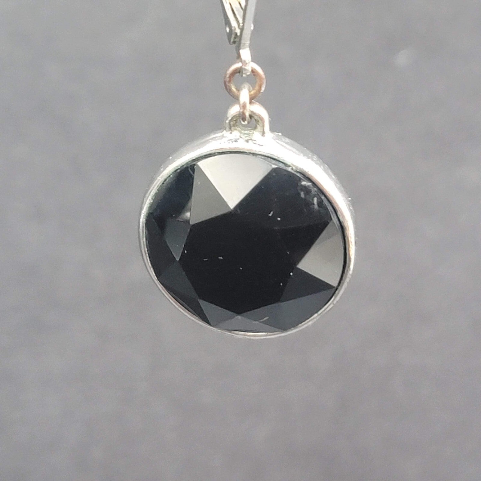 Pierced Earrings Silver tone Acrylic Black Faceted Dangle 1"