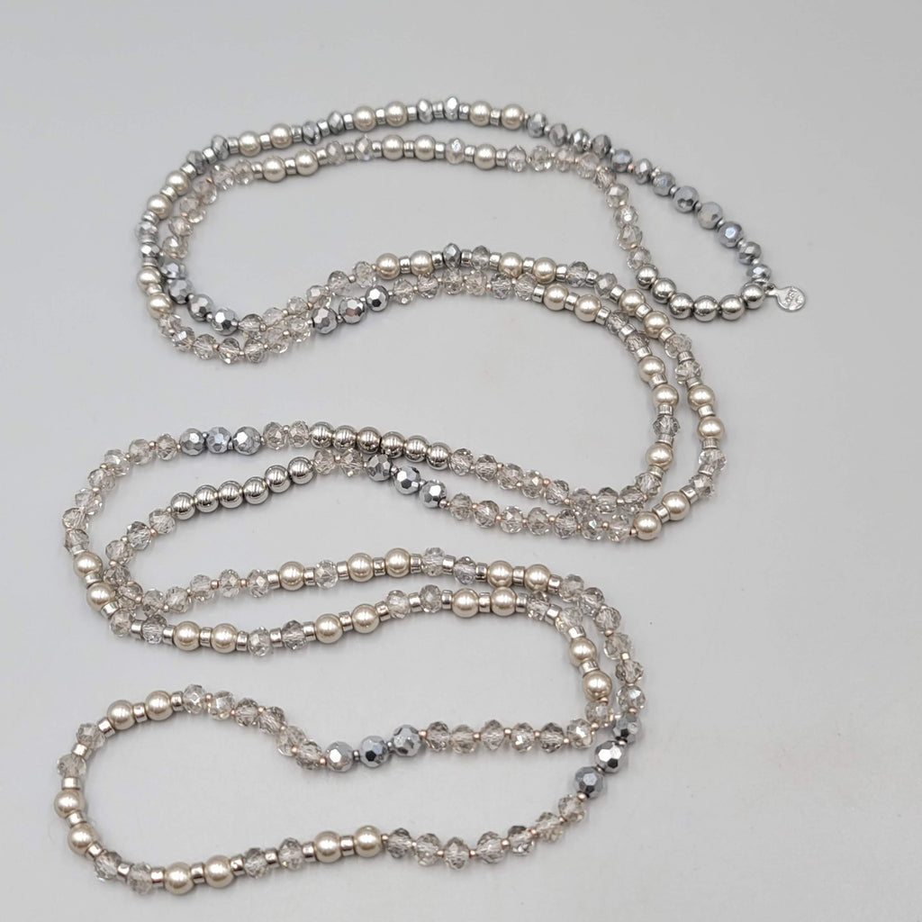 Loft Necklace Silver tone Gray Bead Extra Long 60"