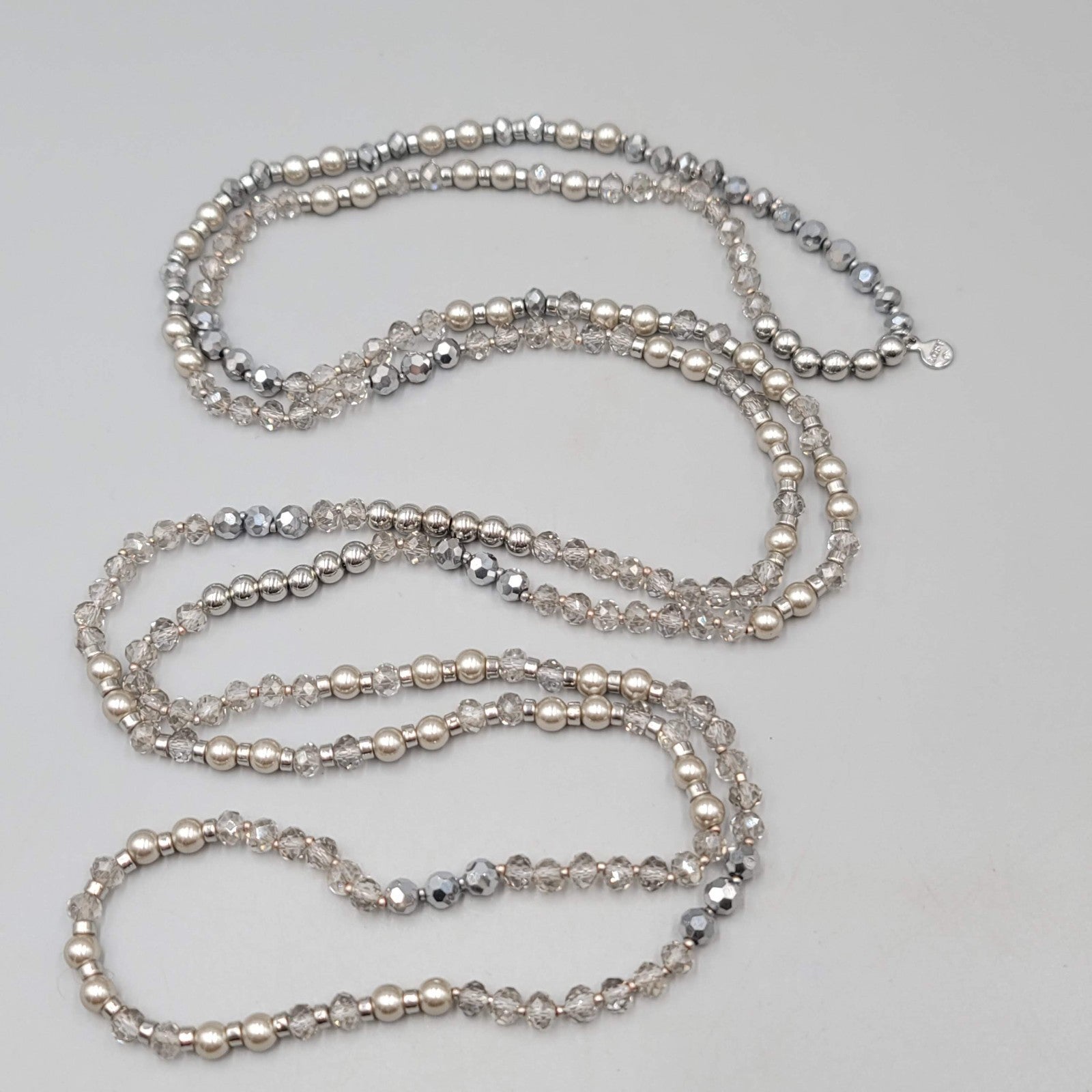 Loft Necklace Silver tone Gray Bead Extra Long 60"
