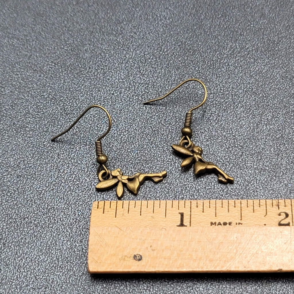 New Fairy Pierced Earrings Bronze tone Dangle 3/4"