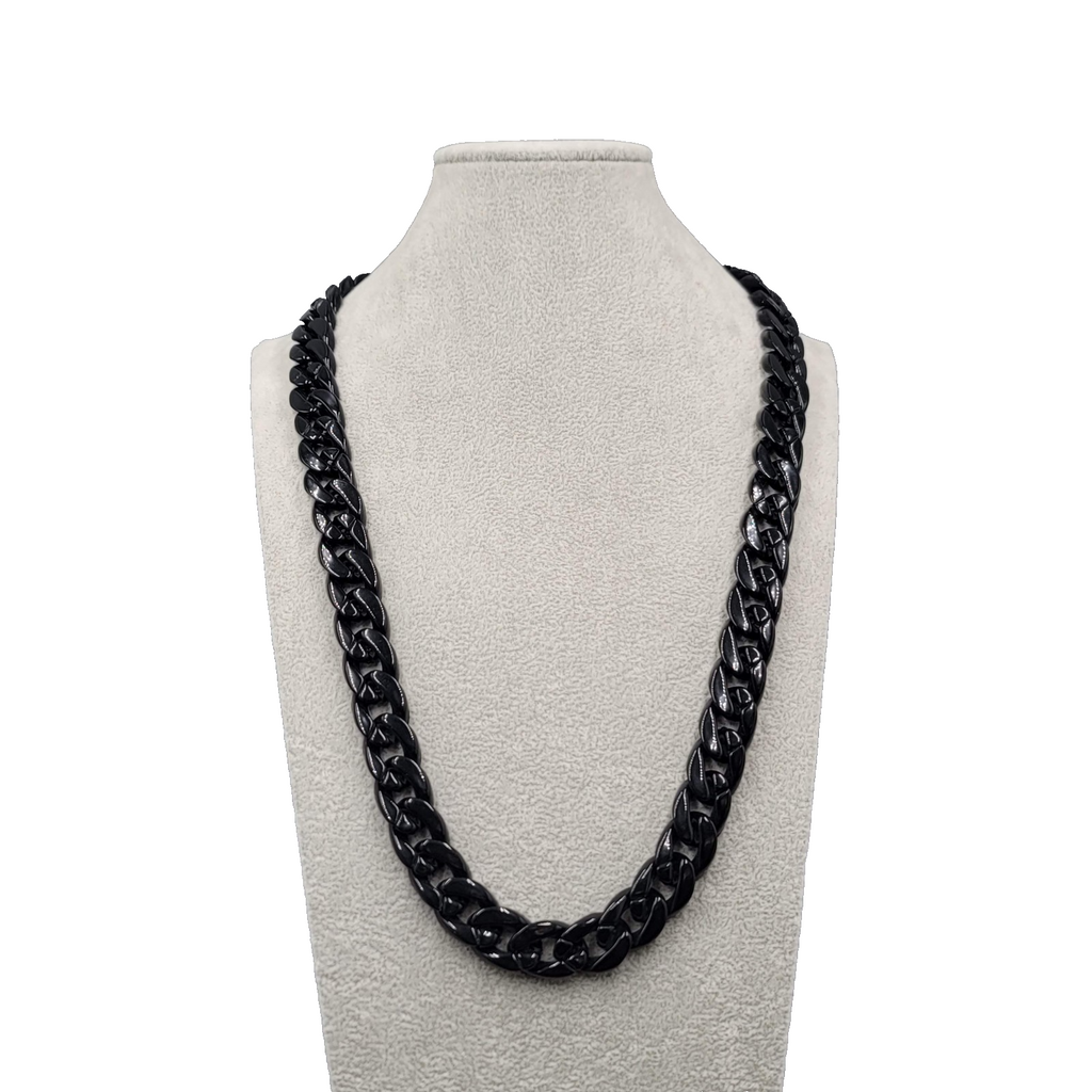 Black Acrylic Link Necklace Long Statement 28"