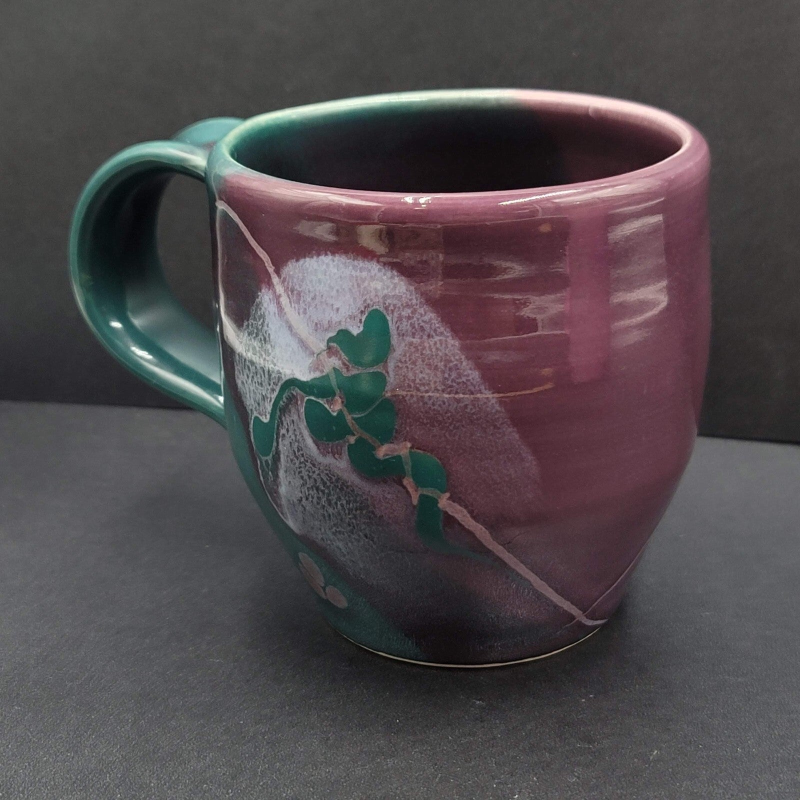 Art Pottery Coffee Mug Artist Purple Teal Abstract Design
