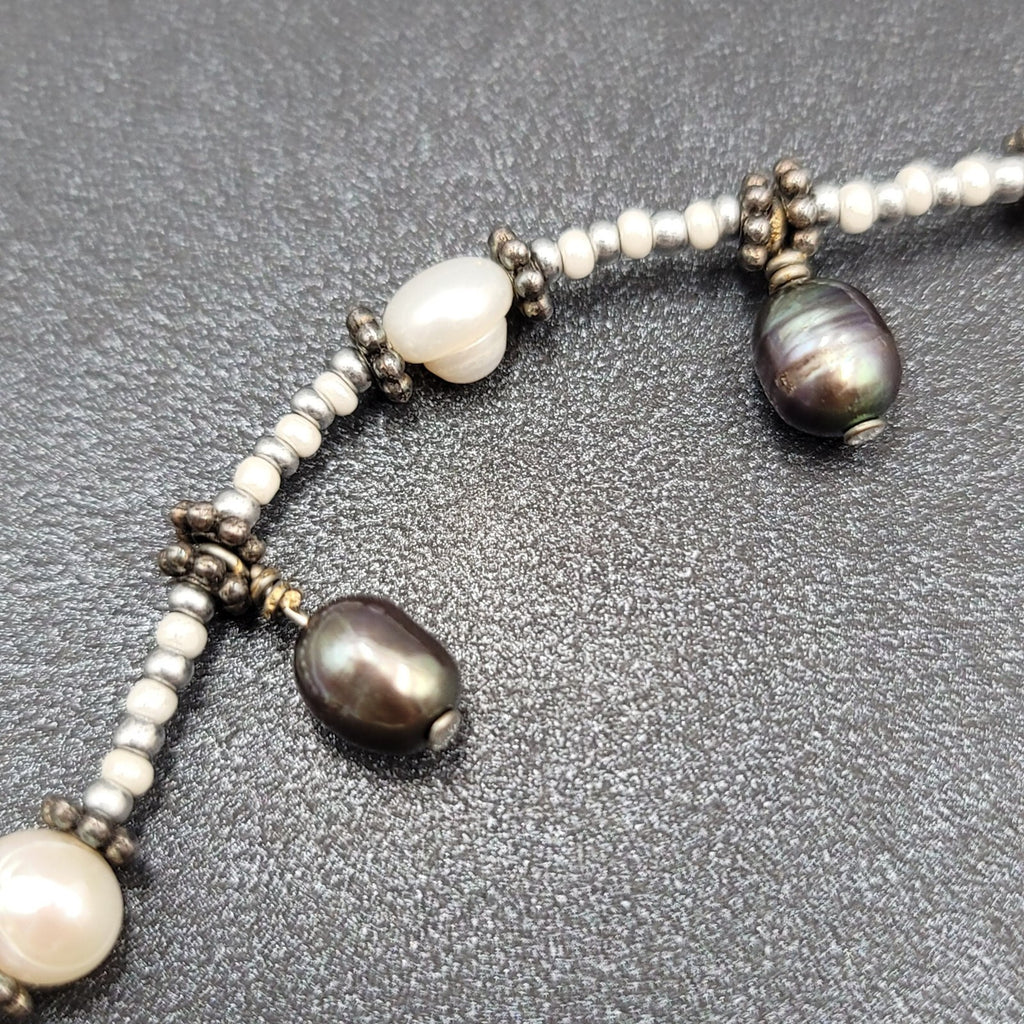Natural Cultured Freshwater Pearl and Seed Bead Necklace 18"