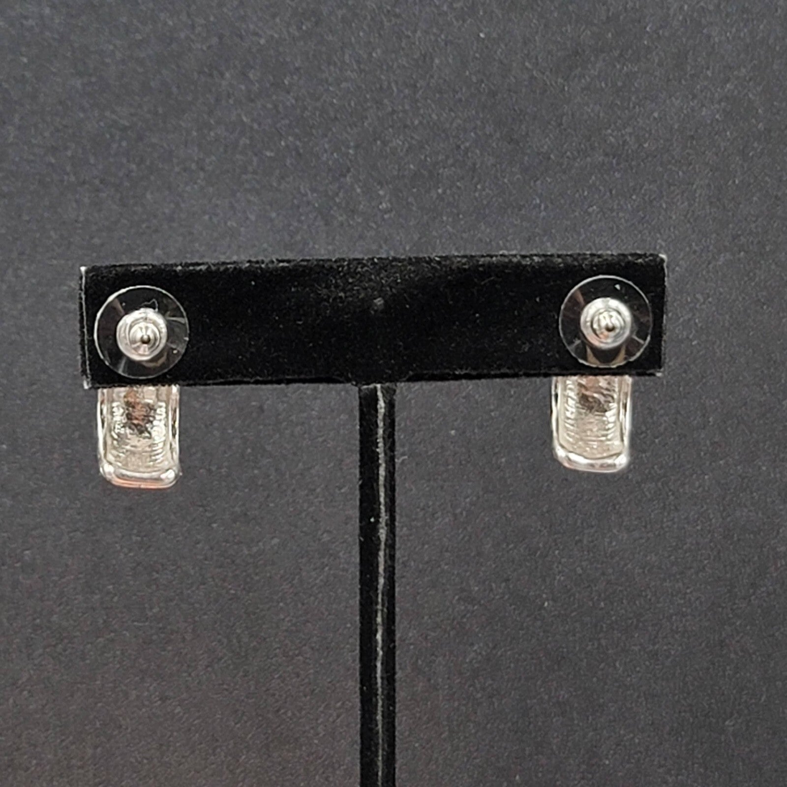 Pierced Earrings Silver Plated Ribbed Half Hoops Drop 3/4"
