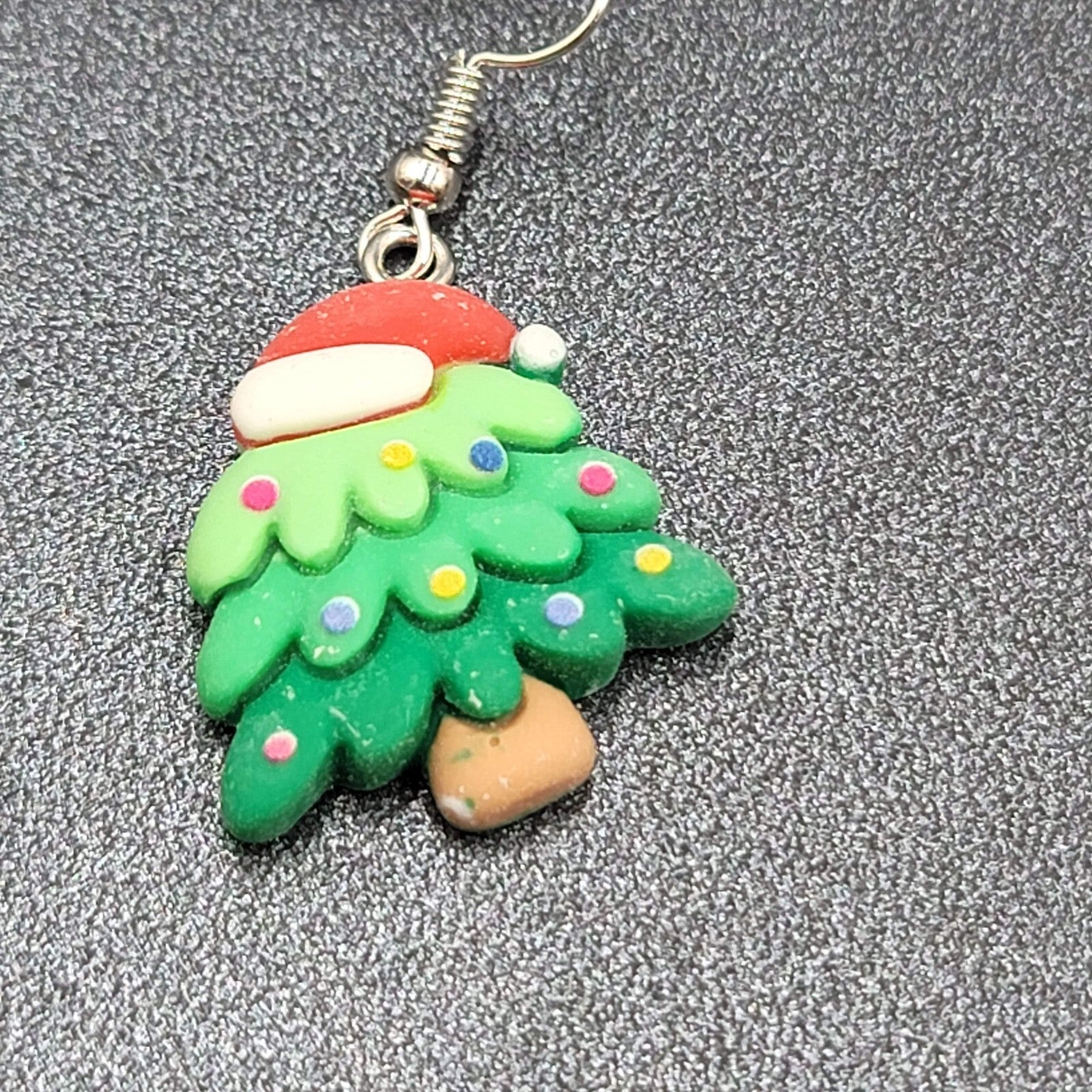 Christmas Tree Pierced Earrings Puffy 3D Dangle 1 1/8"