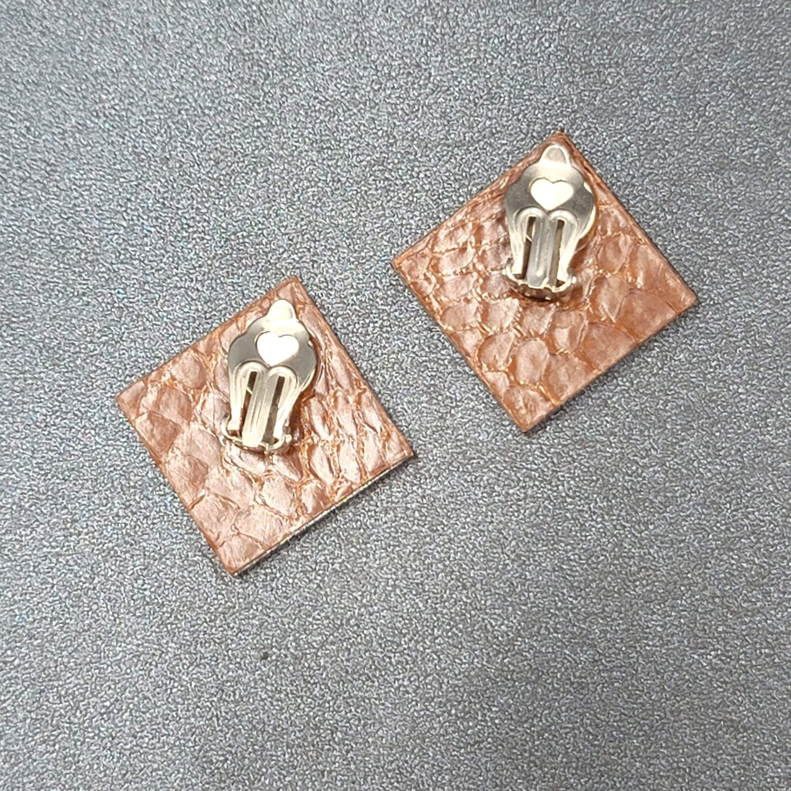 Vintage Clip on Earrings Brown Faux Snake Skin 1 3/8"