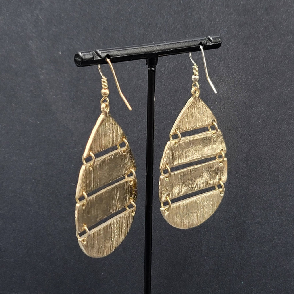 Pierced Earrings Gold tone Articulated Metal Teardrop Leopard Print Dangle 2"