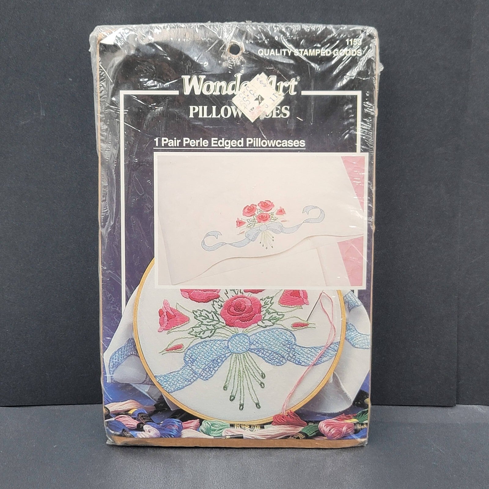 Wonder Arts 1153 Stamped Embroidery Perle Pair Pillowcase Kit New Old Stock