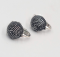 Vintage Trifari Black Stud Clip on Earrings Silver tone 1/2"