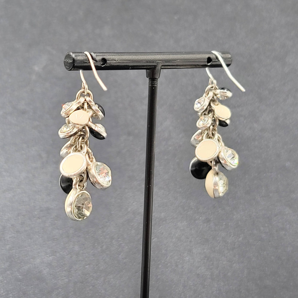 Pierced Earrings Silver tone Enamel Crystal Rhinestone Cluster Bead 1.5"