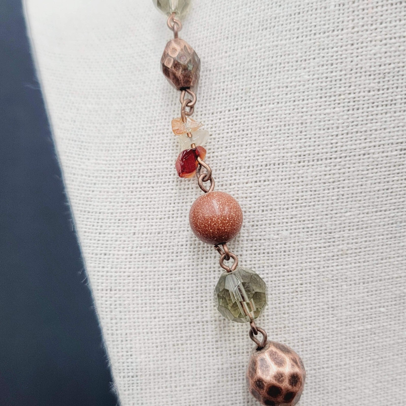 Avon Beaded NecklaceMulti Stone Copper tone 18"-21" Adj