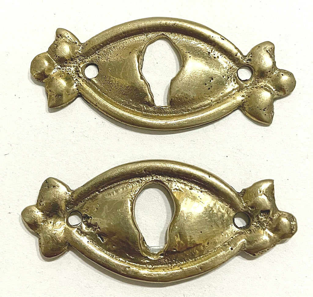 PAIR (2) Vintage Brass Skeleton Key hole Escutcheon 2" x 7/8"
