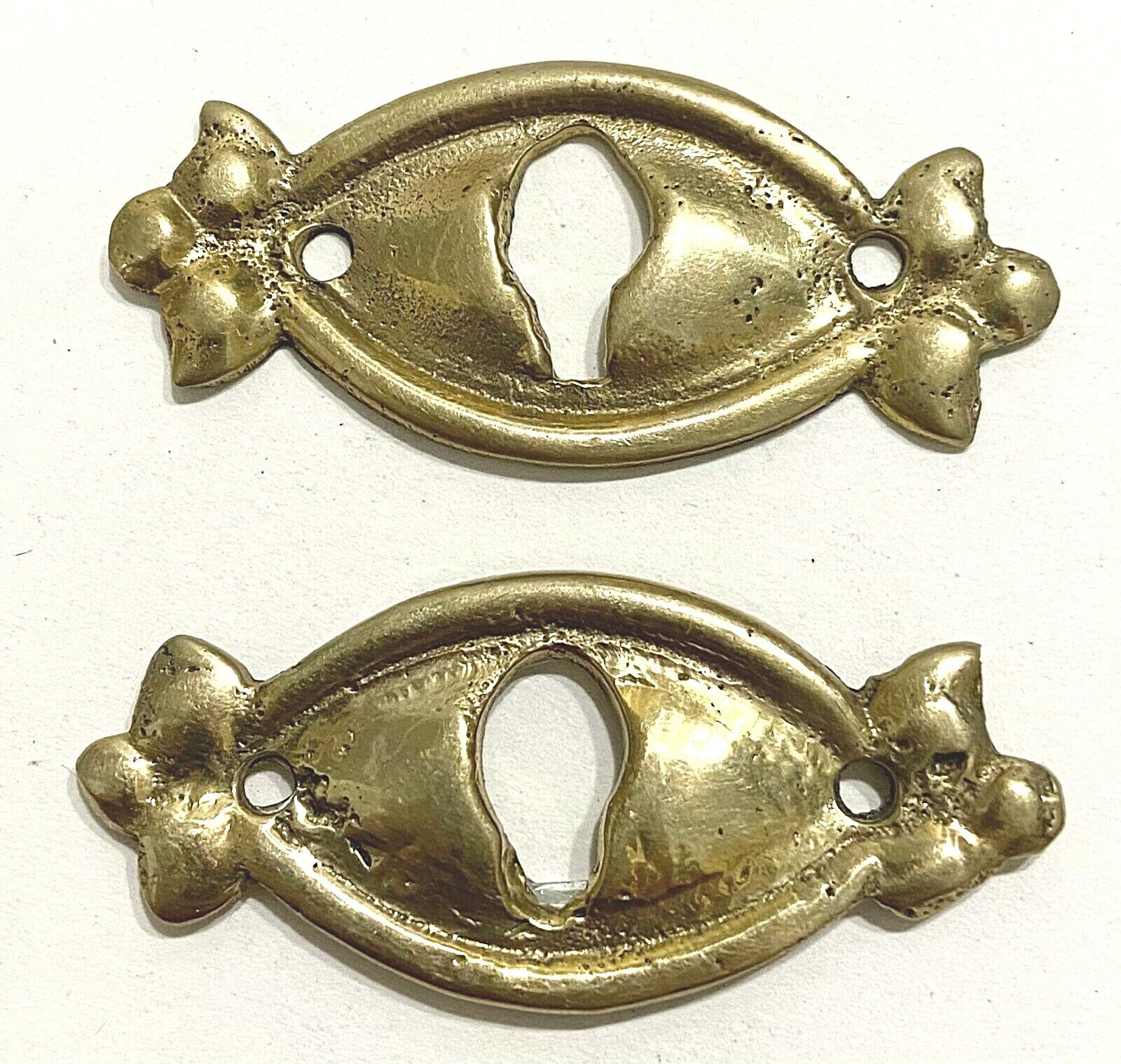 PAIR (2) Vintage Brass Skeleton Key hole Escutcheon 2" x 7/8"